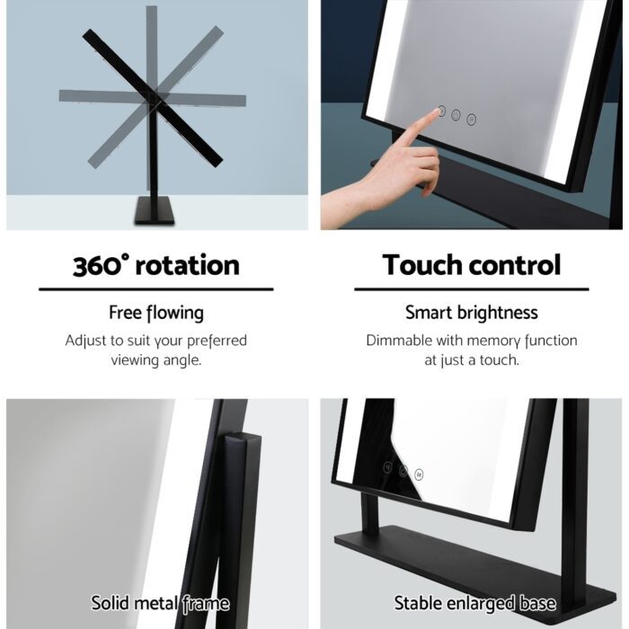 Embellir Makeup Mirror 25x30cm Hollywood Vanity with LED Light Rotation Black - Image 6