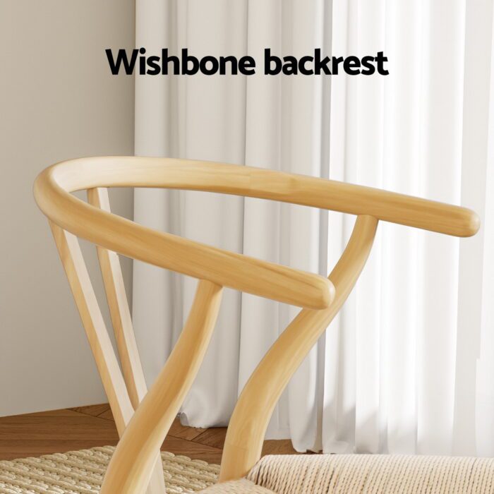 1 Set of 2 Artiss Dining Chairs Wooden Rattan Seat Wishbone Back - Image 5