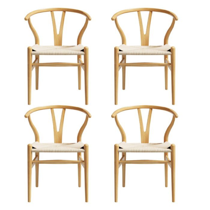 1 Set of 4 Artiss Dining Chairs Wooden Rattan Seat Wishbone Back - Image 3