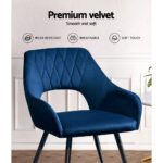 Artiss Dining Chairs Set of 2 Velvet Hollow Armchair Blue - Image 6