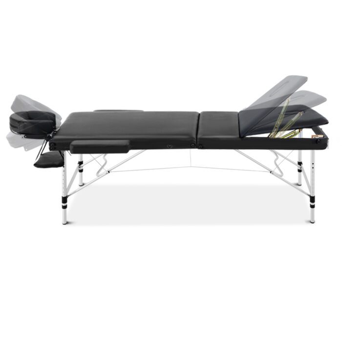 Zenses Massage Table 60cm Portable 3 Fold Aluminium Beauty Bed Black - Image 3