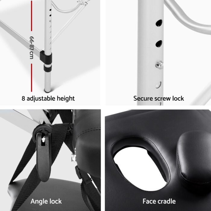 Zenses Massage Table 60cm Portable 3 Fold Aluminium Beauty Bed Black - Image 5