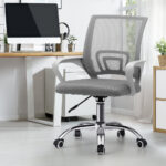 Oikiture Mesh Office Chair Foam Seat White - Image 9