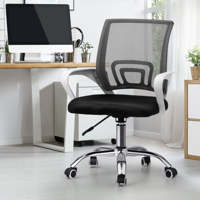Oikiture Mesh Office Chair Foam Seat White&Black - Image 5