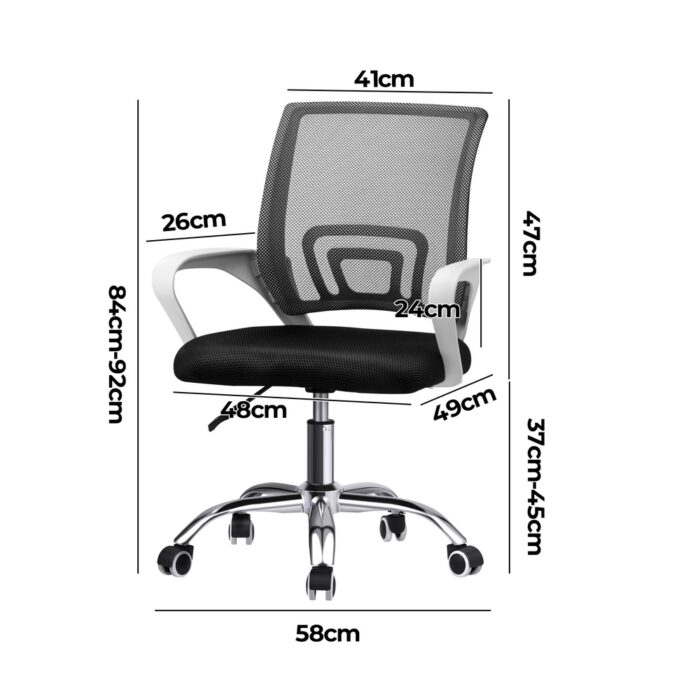 Oikiture Mesh Office Chair Foam Seat White&Black - Image 3