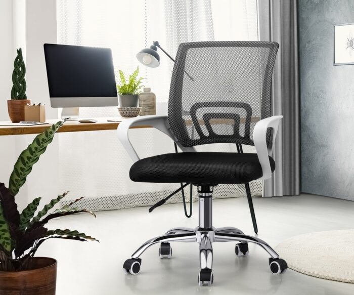 Oikiture Mesh Office Chair Foam Seat White&Black - Image 6