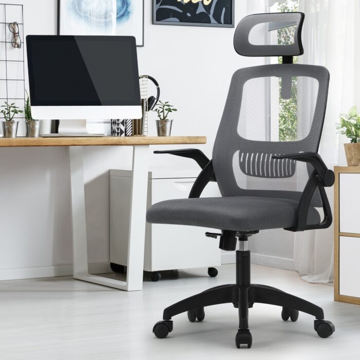 Oikiture Ergonomic Office Chair Back Support Dark Grey&Black - Image 6