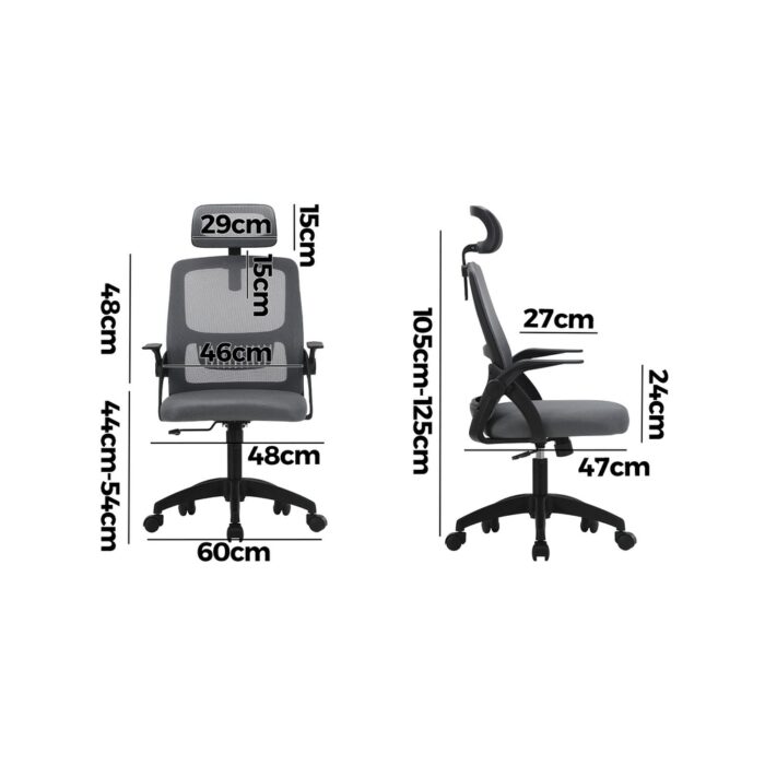 Oikiture Ergonomic Office Chair Back Support Dark Grey&Black - Image 5