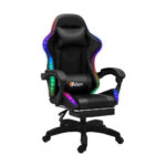 Oikiture Racing Gaming Chair 7 RGB LED 8 Points Massage Black