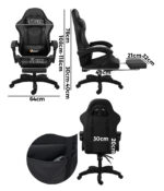 Oikiture Racing Gaming Chair 7 RGB LED 8 Points Massage Black - Image 2