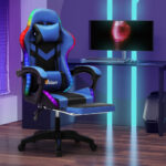 Oikiture Racing Gaming Chair 7 RGB LED 8 Points Massage Black&Blue - Image 5