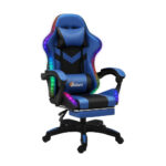 Oikiture Racing Gaming Chair 7 RGB LED 8 Points Massage Black&Blue