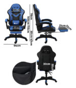 Oikiture Racing Gaming Chair 7 RGB LED 8 Points Massage Black&Blue - Image 2