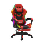Oikiture Racing Gaming Chair 7 RGB LED 8 Points Massage Black&Red