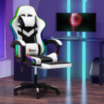 Oikiture Racing Gaming Chair 7 RGB LED 8 Points Massage Black&White - Image 2