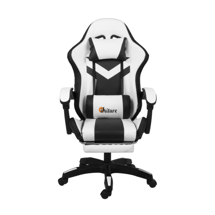 Oikiture Racing Gaming Chair 7 RGB LED 8 Points Massage Black&White - Image 7