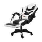 Oikiture Racing Gaming Chair 7 RGB LED 8 Points Massage Black&White - Image 3