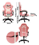 Oikiture Racing Gaming Chair 7 RGB LED 8 Points Massage Pink&White - Image 2