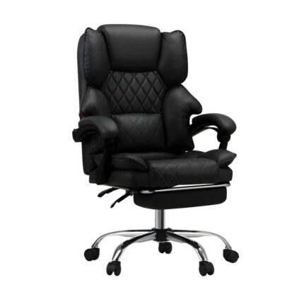 Oikiture Massage Office Chair PU Footrest Black