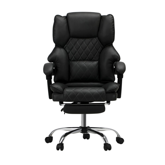 Oikiture Massage Office Chair PU Footrest Black - Image 3