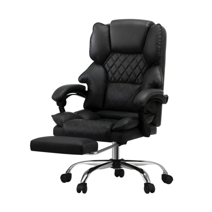 Oikiture Massage Office Chair PU Footrest Black - Image 7
