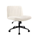 Oikiture Mid Back Office Chair Wide Seat with Wheels Sherpa White
