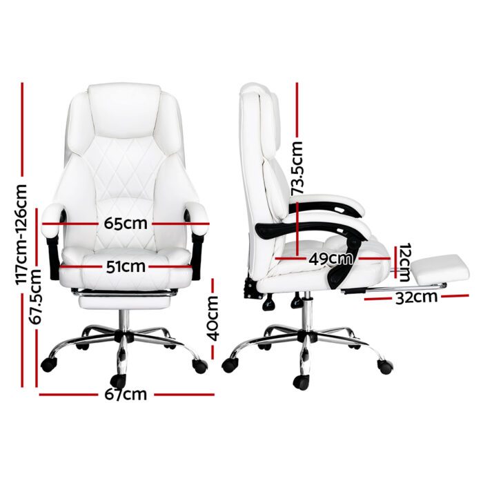 Artiss Executive Office Chair Leather Footrest White - Image 2