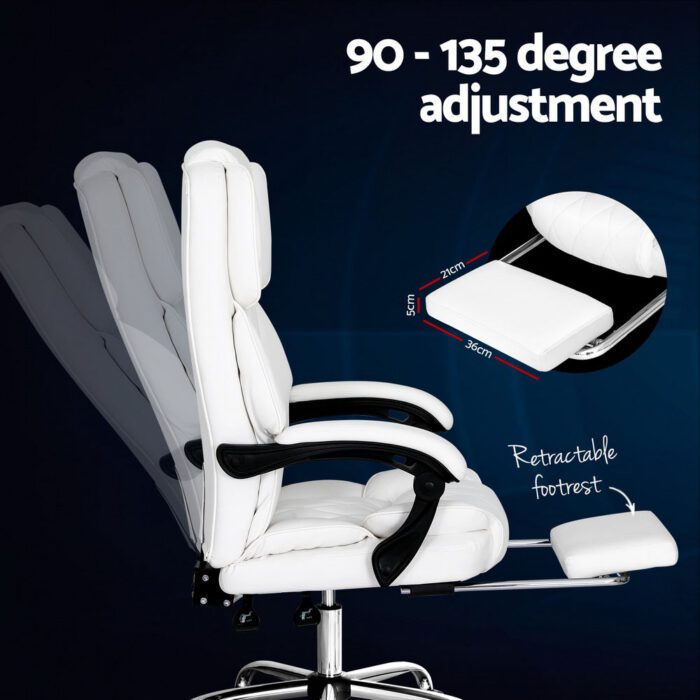 Artiss Executive Office Chair Leather Footrest White - Image 5