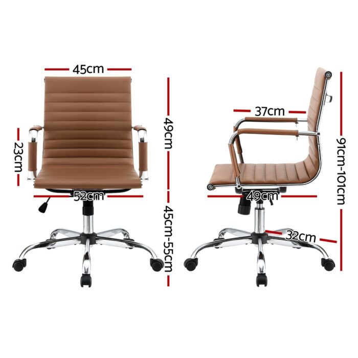 Artiss Office Chair Conference Chairs PU Leather Mid Back Brown - Image 2