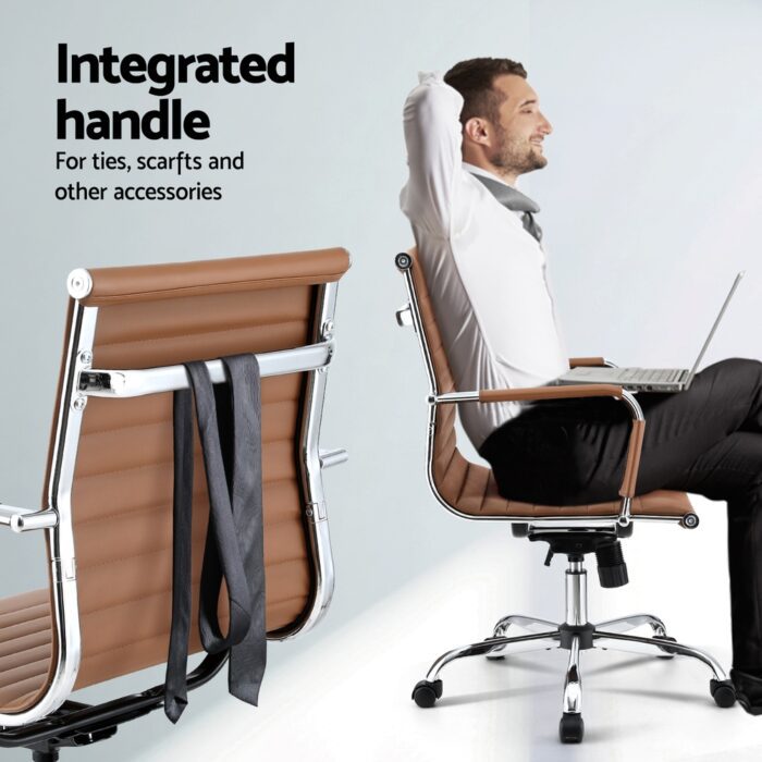 Artiss Office Chair Conference Chairs PU Leather Mid Back Brown - Image 5