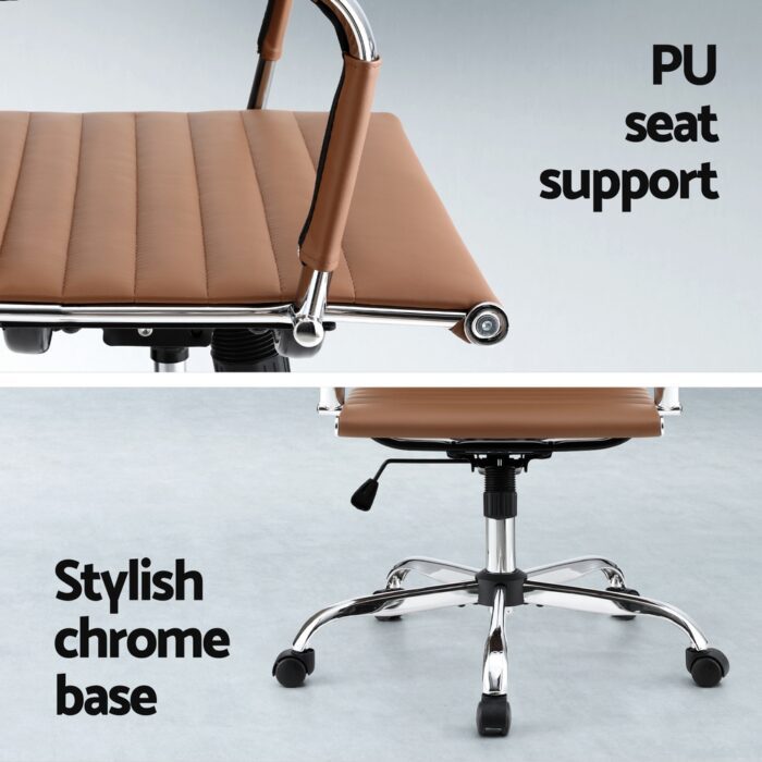 Artiss Office Chair Conference Chairs PU Leather Mid Back Brown - Image 6