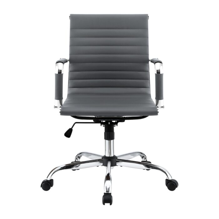 Artiss Office Chair Conference Chairs PU Leather Mid Back Grey - Image 3