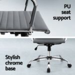 Artiss Office Chair Conference Chairs PU Leather Mid Back Grey - Image 6