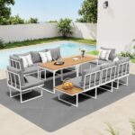 Livsip 8 Seater Outdoor Dining Set Sofa Side Table Furniture White - Image 6