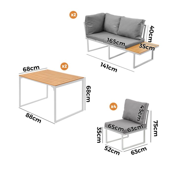 Livsip 8 Seater Outdoor Dining Set Sofa Side Table Furniture White - Image 4