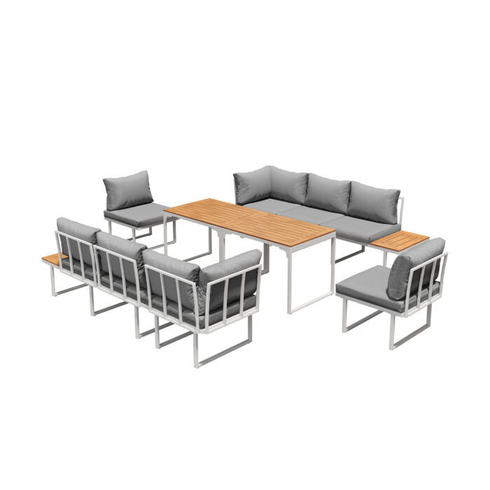 Livsip 8 Seater Outdoor Dining Set Sofa Side Table Furniture White - Image 3