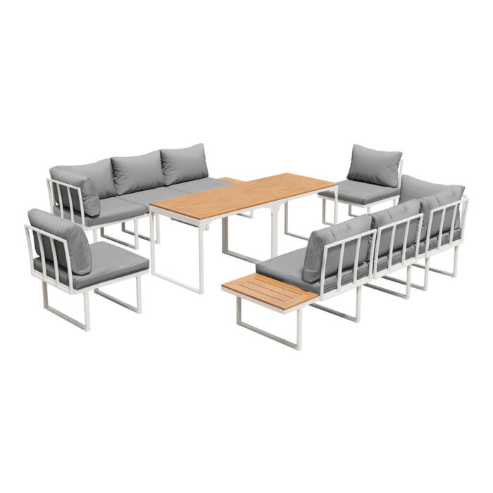Livsip 8 Seater Outdoor Dining Set Sofa Side Table Furniture White - Image 5