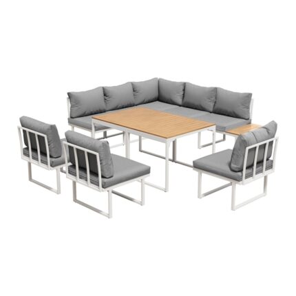 Livsip 8 Seater Outdoor Dining Sofa Set with Side Table White