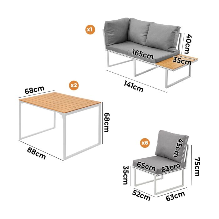 Livsip 8 Seater Outdoor Dining Sofa Set with Side Table White - Image 6