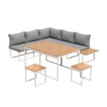 Livsip 7 Seater Outdoor Dining Set Sofa Lounge Patio Table Stool White