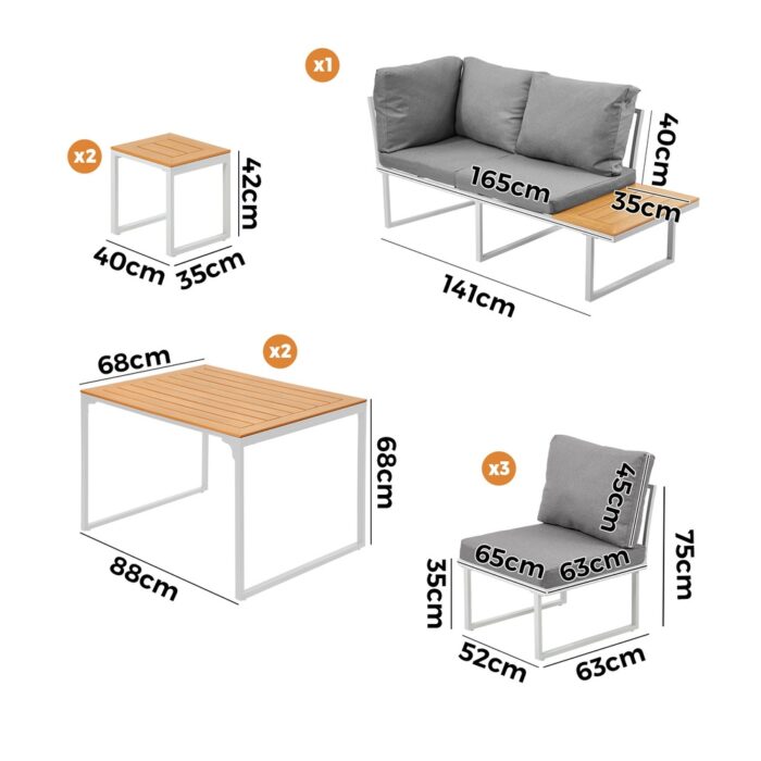Livsip 7 Seater Outdoor Dining Set Sofa Lounge Patio Table Stool White - Image 5