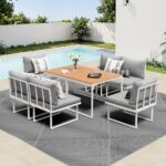 Livsip 6 Seater Outdoor Dining Sofa Set with Cushions White - Image 3