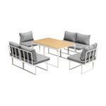 Livsip 6 Seater Outdoor Dining Sofa Set with Cushions White