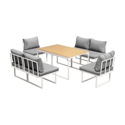 Livsip 6 Seater Outdoor Dining Sofa Set with Cushions White