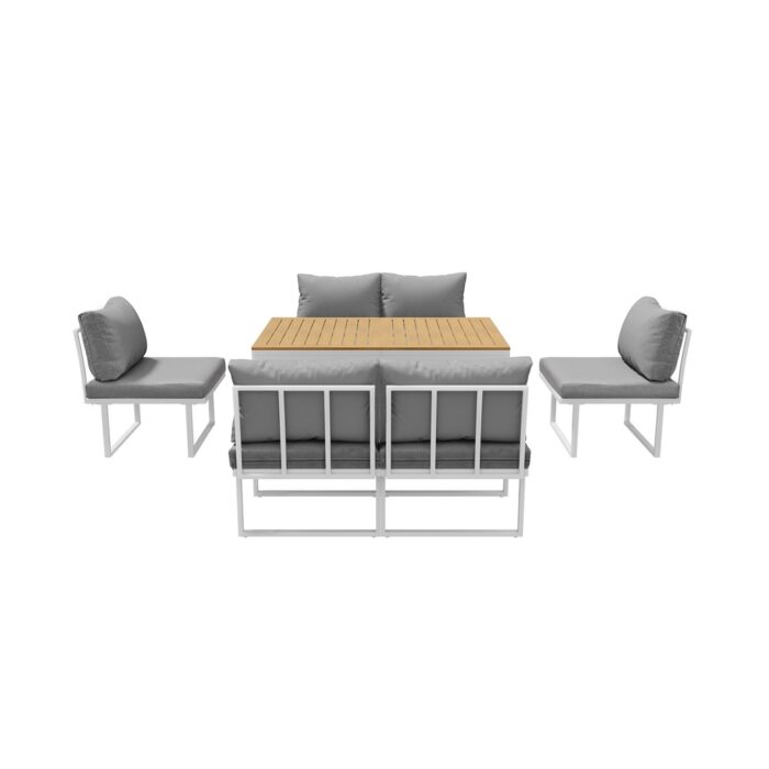 Livsip 6 Seater Outdoor Dining Sofa Set with Cushions White - Image 7