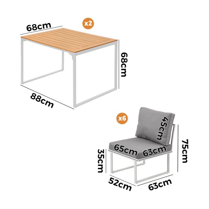 Livsip 6 Seater Outdoor Dining Sofa Set with Cushions White - Image 4
