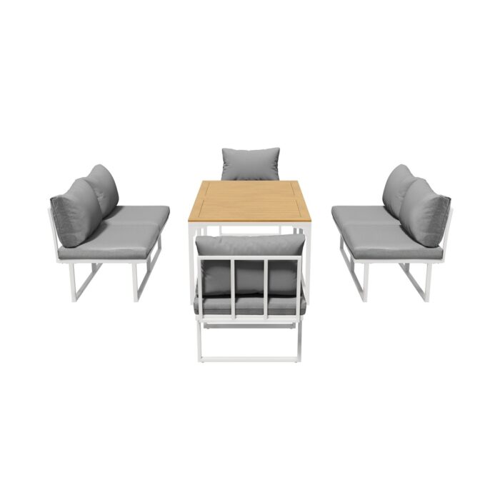 Livsip 6 Seater Outdoor Dining Sofa Set with Cushions White - Image 5