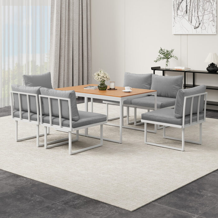 Livsip 6 Seater Outdoor Dining Sofa Set with Cushions White - Image 8