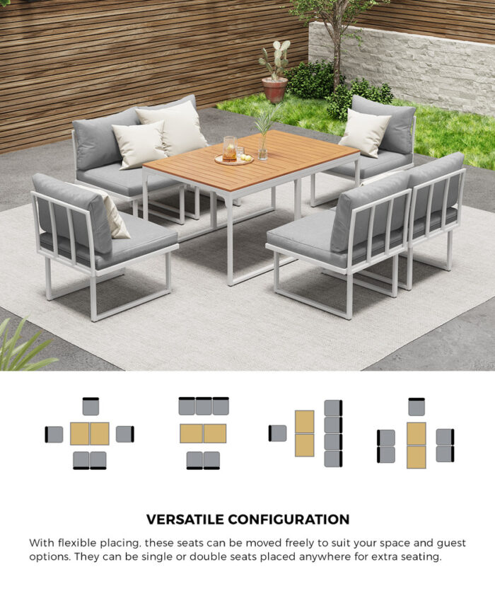 Livsip 6 Seater Outdoor Dining Sofa Set with Cushions White - Image 2