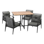 Livsip 5PCS Outdoor Dining Set Wood-plastic Table and Rattan Chairs